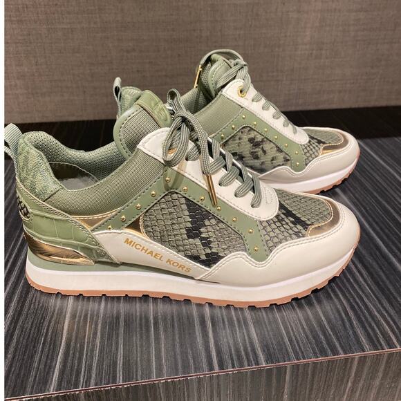 Michael Kors Shoes - Michael Kors Wilma Trainer Army Green Snakeskin Sneakers Tennis shoes Size 9